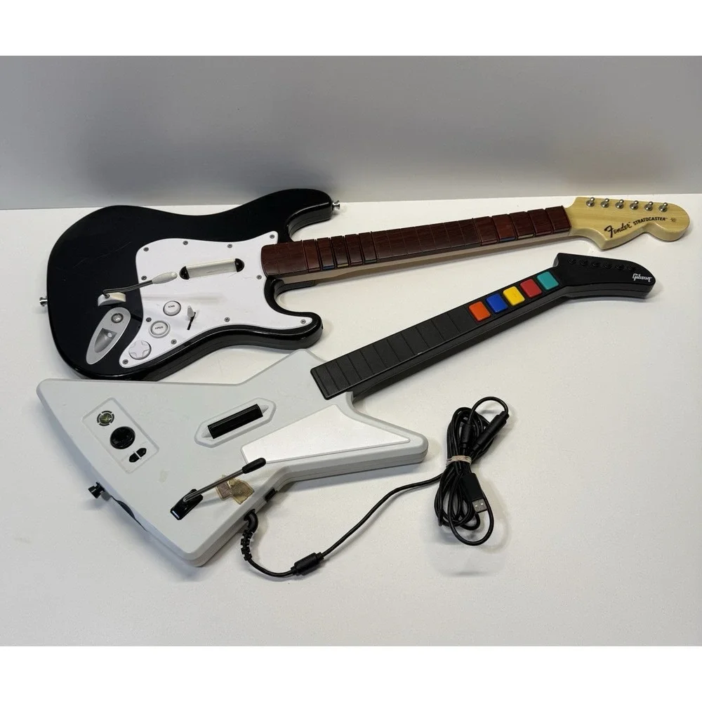 Xbox Guitar Hero Lot Of 2, Untested- Red Octane Xplorer Wired & Harmonix Fender